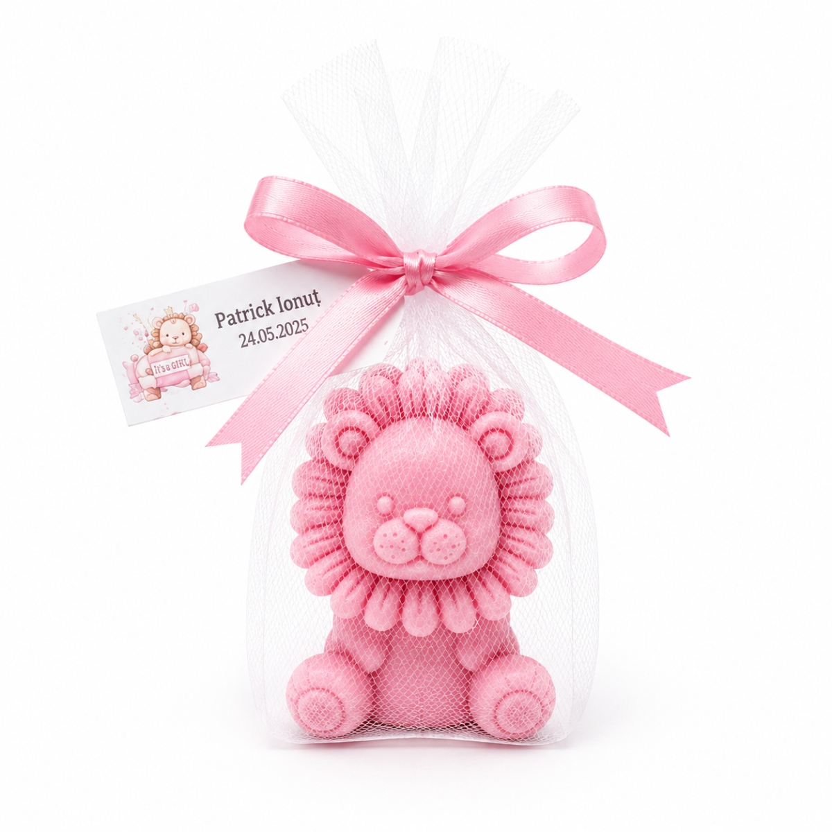 Set de 10 marturii pentru botez, model Leu, culoare roz - imagine 2